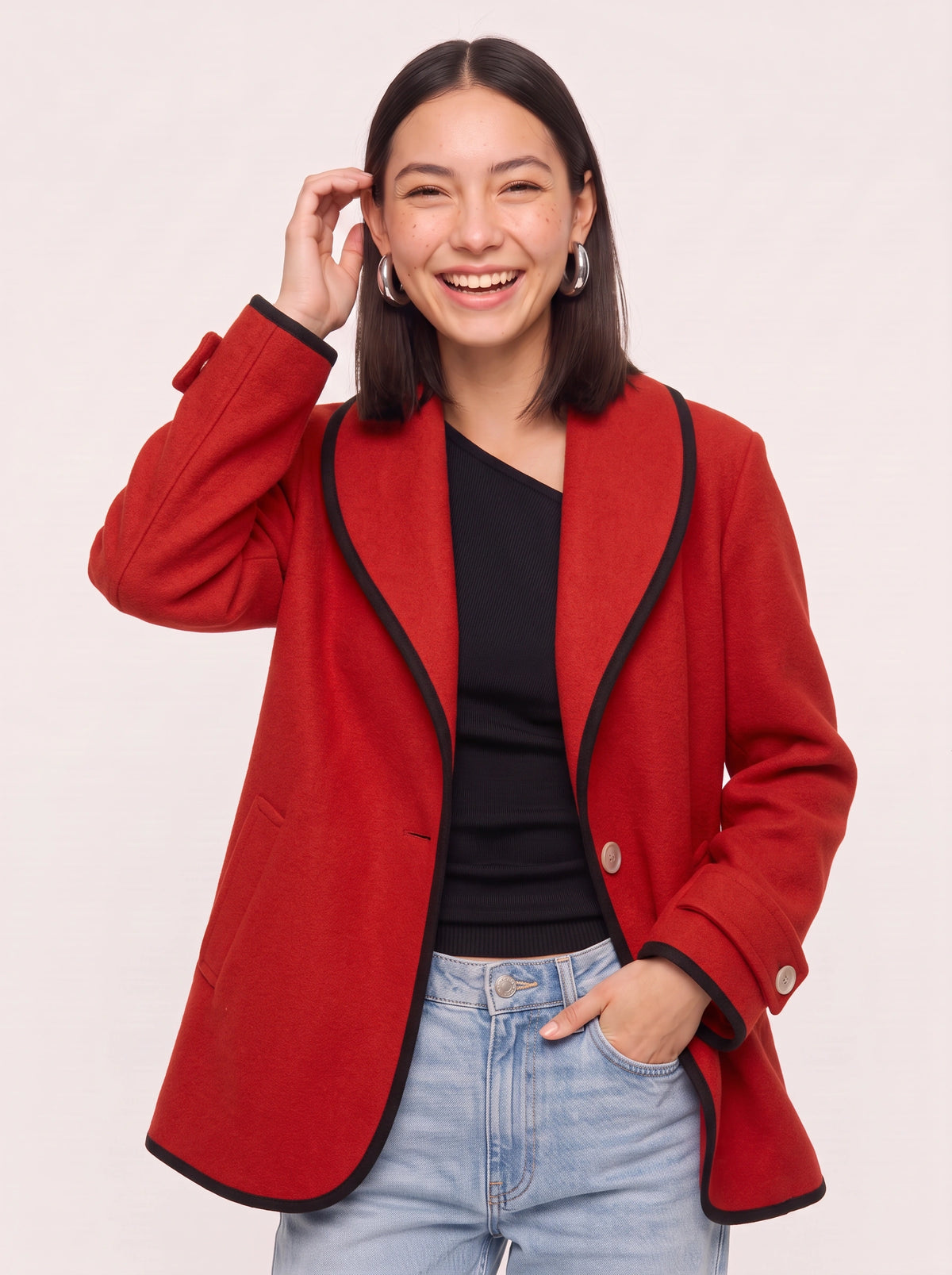 Contrell Longline Single-Breasted Blazer – Oversized Blazer Women Tailored Office Casual Workwear Jacket