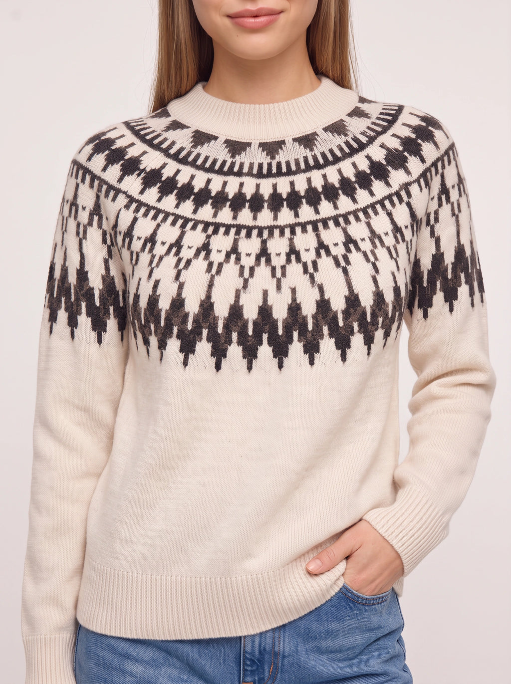 Jagrada Fair Isle Yoke Jumper – Nordic Pattern Women Knit Crew Neck Long Sleeve Casual Winter Jumper