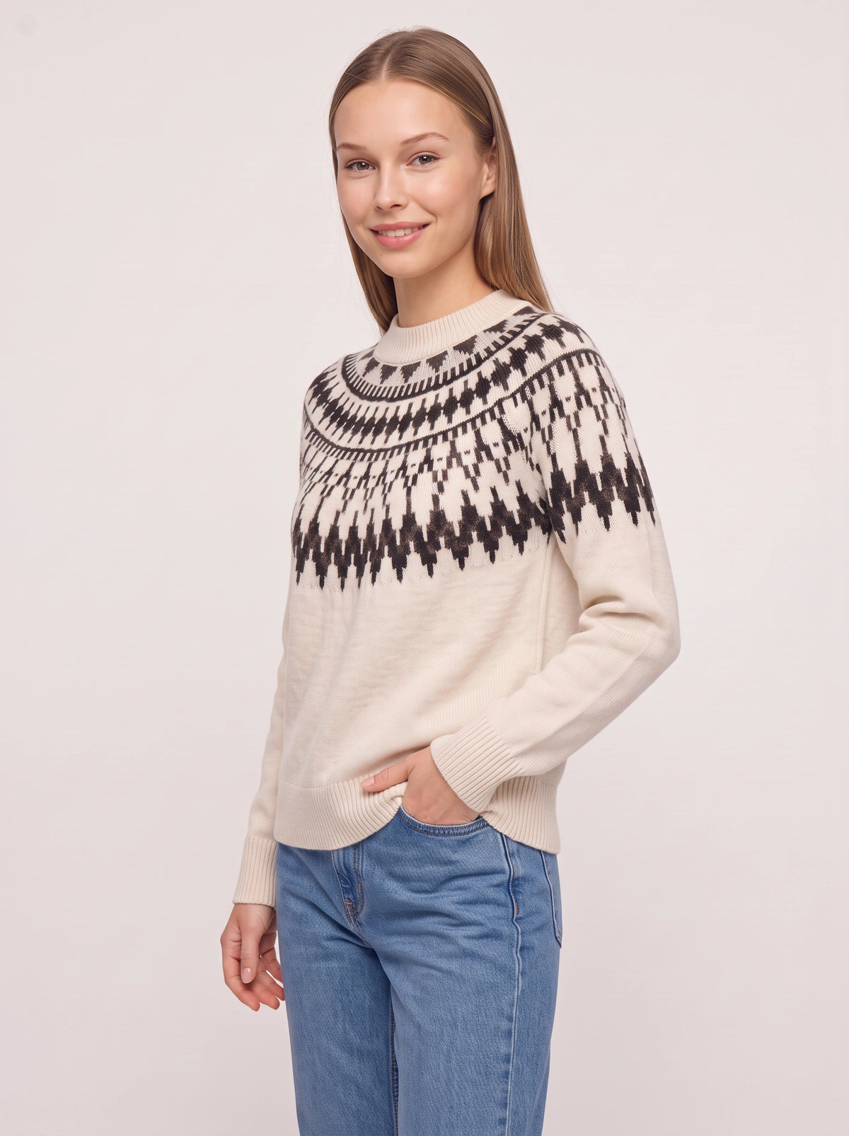 Jagrada Fair Isle Yoke Jumper – Nordic Pattern Women Knit Crew Neck Long Sleeve Casual Winter Jumper