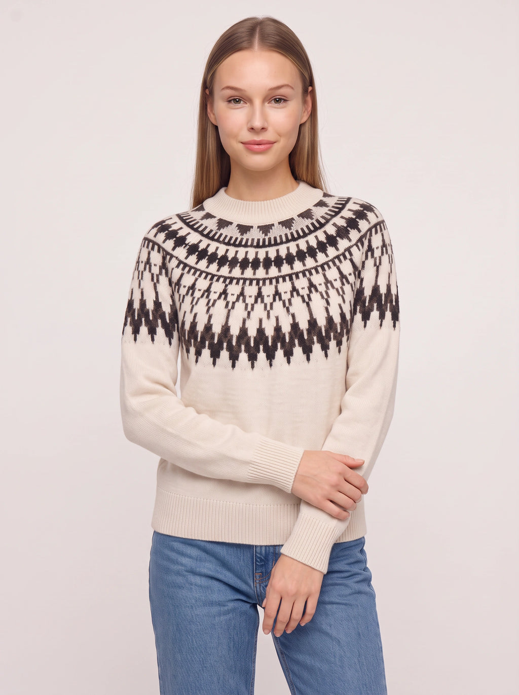 Jagrada Fair Isle Yoke Jumper – Nordic Pattern Women Knit Crew Neck Long Sleeve Casual Winter Jumper