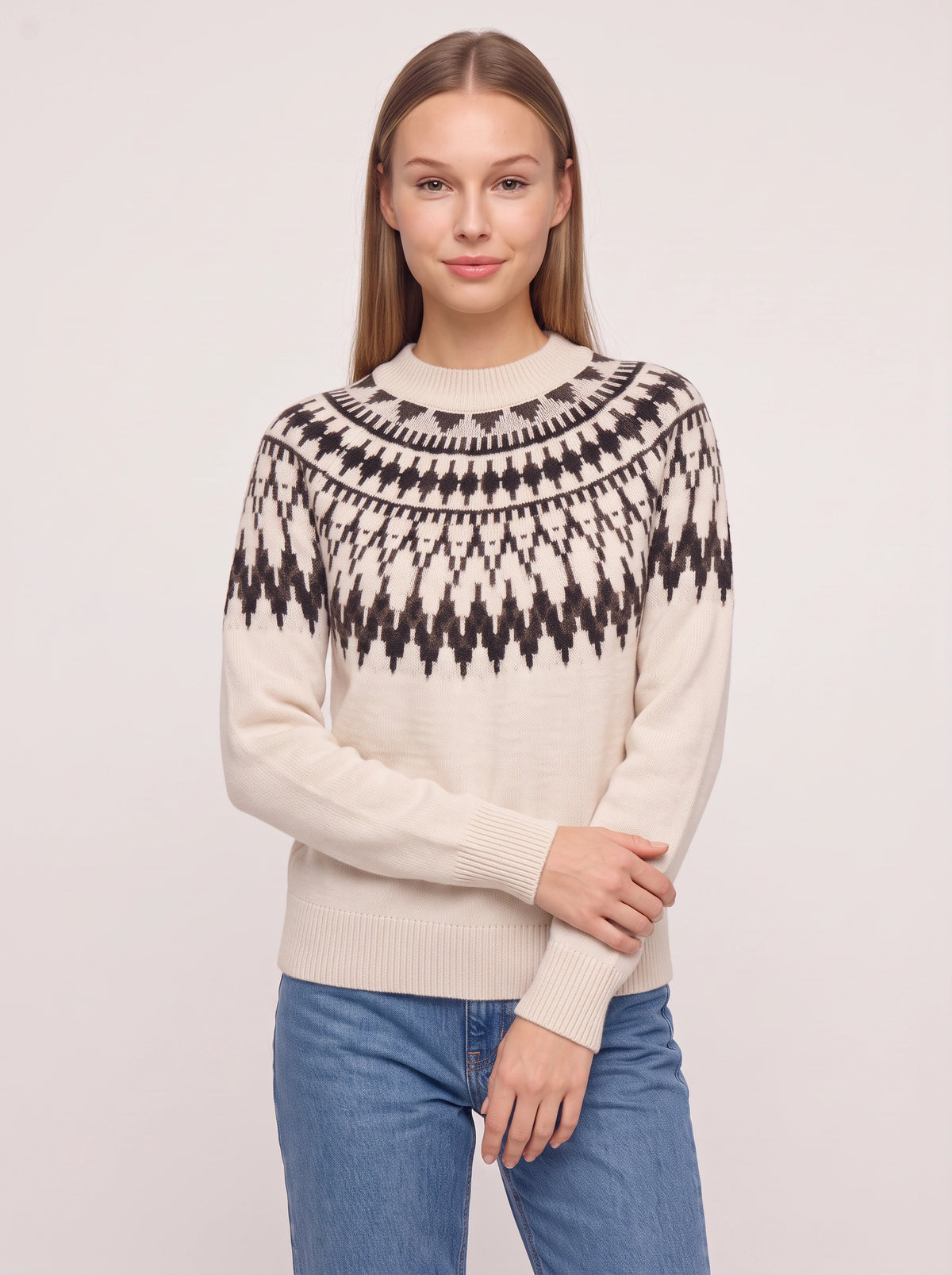 Jagrada Fair Isle Yoke Jumper – Nordic Pattern Women Knit Crew Neck Long Sleeve Casual Winter Jumper