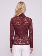 Scalette High-Neck Lace Top – Long Sleeve Women Formal Evening Party Elegant Sheer Lace Top