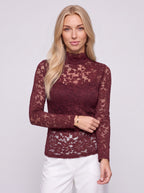 Scalette High-Neck Lace Top – Long Sleeve Women Formal Evening Party Elegant Sheer Lace Top