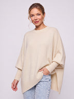 Diagwyn Asymmetric Poncho Sweater – Oversized Knit Cape Ribbed Sleeve Women Jumper Longline Top