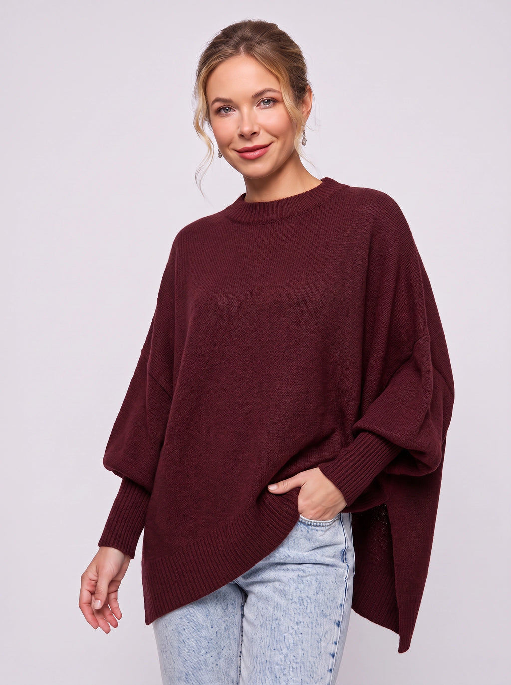 Diagwyn Asymmetric Poncho Sweater – Oversized Knit Cape Ribbed Sleeve Women Jumper Longline Top