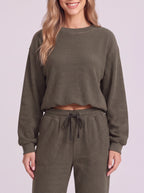 Cordella Waffle Knit Crop Top Co-Ord Set – Relaxed Fit Lounge Women Casual Joggers Drawstring Sweatshirt