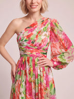 Pufleve One Shoulder Maxi Dress – Floral Chiffon Evening Formal Wedding Guest Women Occasion Maxi Dress