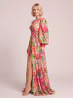 Pufleve One Shoulder Maxi Dress – Floral Chiffon Evening Formal Wedding Guest Women Occasion Maxi Dress