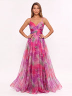 Chevra Plunge Neck Maxi Dress – Floral Print Women Formal Wedding Guest Evening Party Maxi Dress