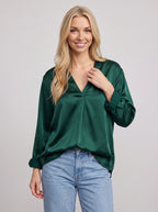 Vafold Satin V-Neck Blouse – Long Sleeve Shirt Women Formal Office Party Elegant Evening Satin Top
