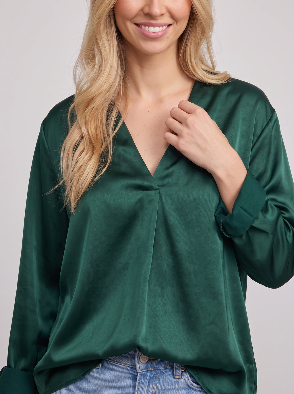 Vafold Satin V-Neck Blouse – Long Sleeve Shirt Women Formal Office Party Elegant Evening Satin Top