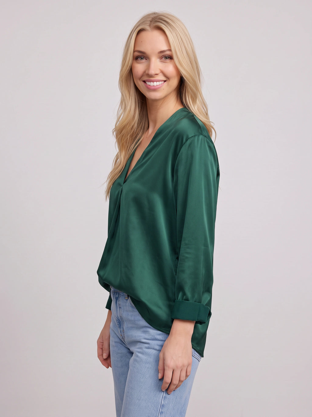 Vafold Satin V-Neck Blouse – Long Sleeve Shirt Women Formal Office Party Elegant Evening Satin Top