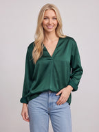 Vafold Satin V-Neck Blouse – Long Sleeve Shirt Women Formal Office Party Elegant Evening Satin Top