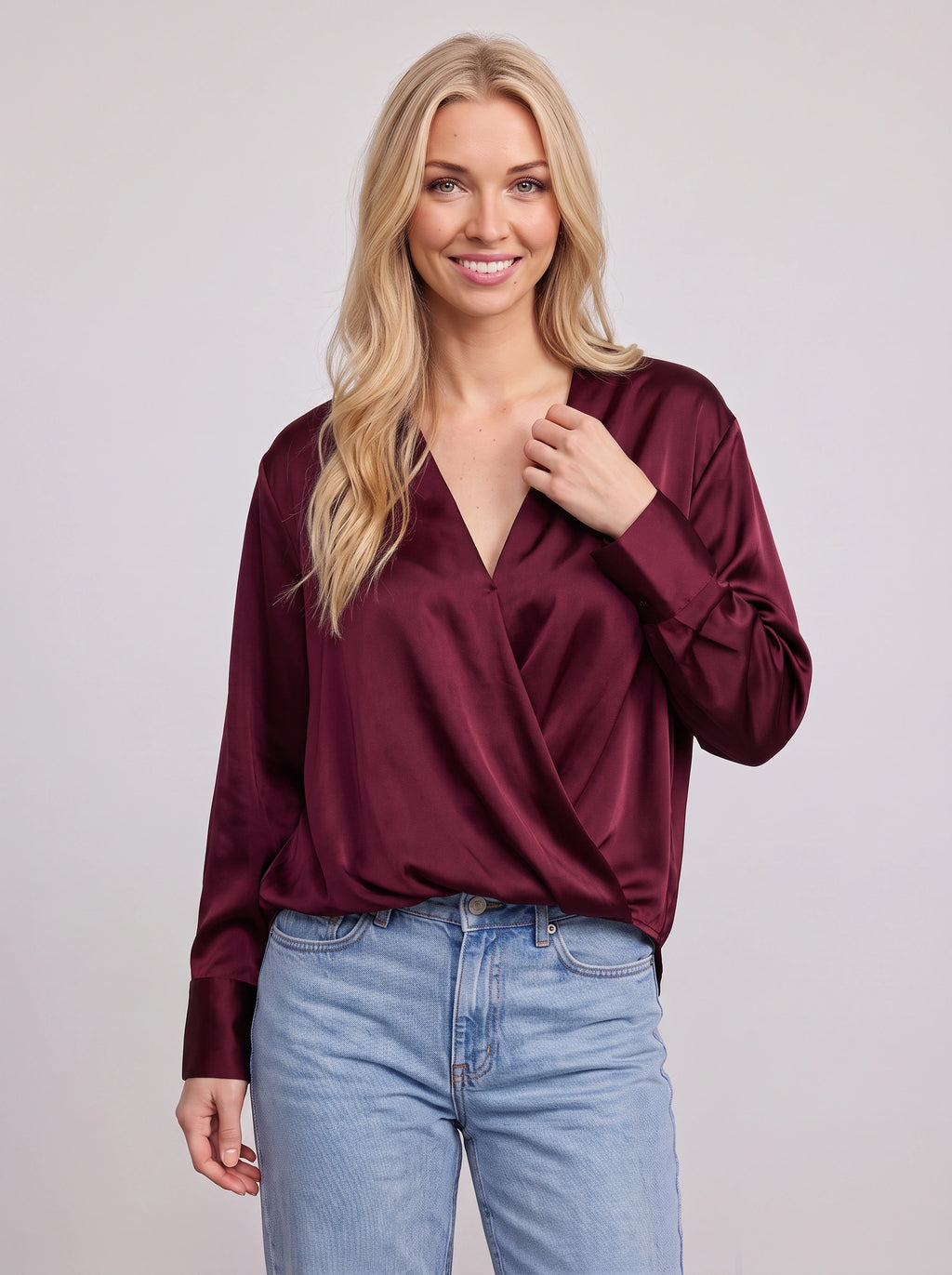 Vafold Satin V-Neck Blouse – Long Sleeve Shirt Women Formal Office Party Elegant Evening Satin Top