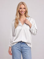 Vafold Satin V-Neck Blouse – Long Sleeve Shirt Women Formal Office Party Elegant Evening Satin Top