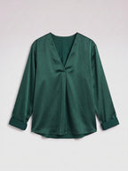 Vafold Satin V-Neck Blouse – Long Sleeve Shirt Women Formal Office Party Elegant Evening Satin Top