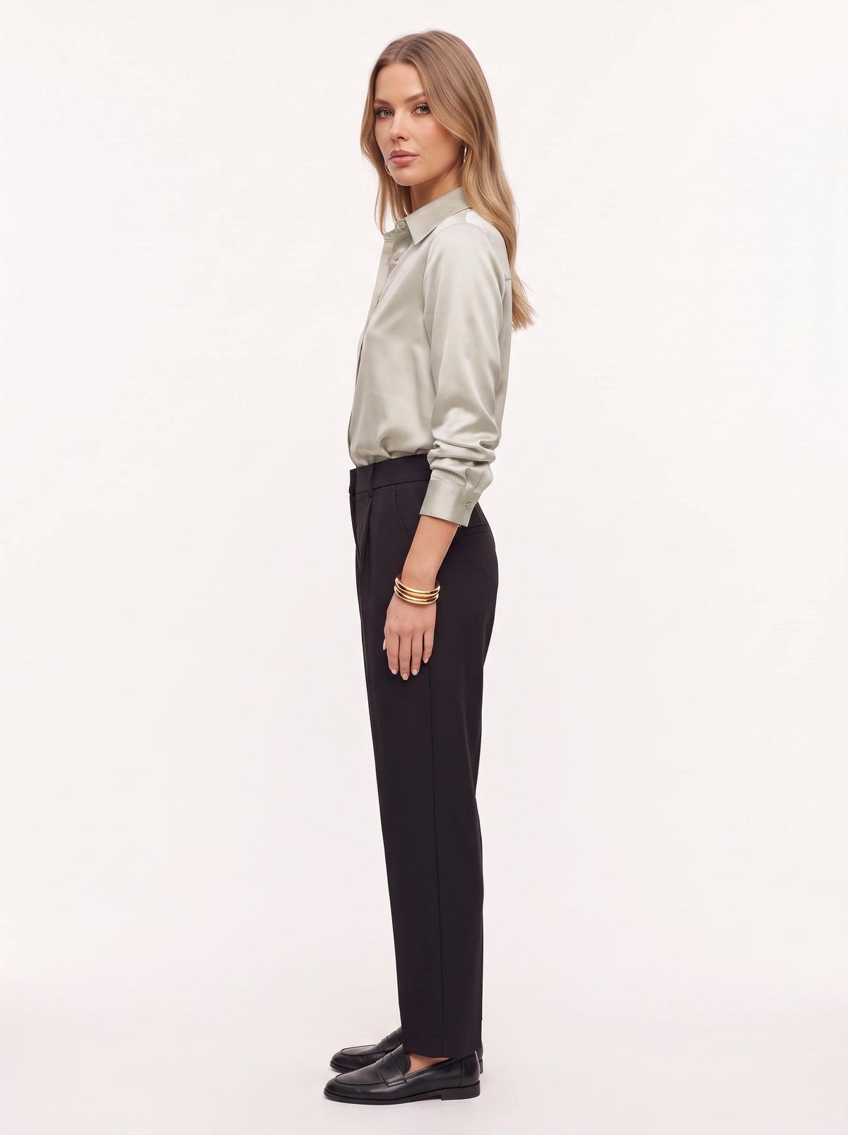 Poyntra Classic Collar Shirt – Satin Blouse Women Office Work Formal Elegant Long Sleeve Shirt