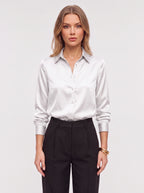 Poyntra Classic Collar Shirt – Satin Blouse Women Office Work Formal Elegant Long Sleeve Shirt