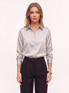 Poyntra Classic Collar Shirt – Satin Blouse Women Office Work Formal Elegant Long Sleeve Shirt