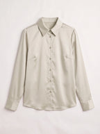 Poyntra Classic Collar Shirt – Satin Blouse Women Office Work Formal Elegant Long Sleeve Shirt