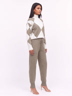 Argmon Argyle Knit Jumper Jogger Co-Ord Set – Women Loungewear Casual Ribbed Turtleneck Knitwear Set