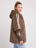 Logfyne Faux Fur Hooded Jacket – Oversized Zip-Up Women Casual Streetwear Athleisure Longline Jacket