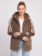 Logfyne Faux Fur Hooded Jacket – Oversized Zip-Up Women Casual Streetwear Athleisure Longline Jacket