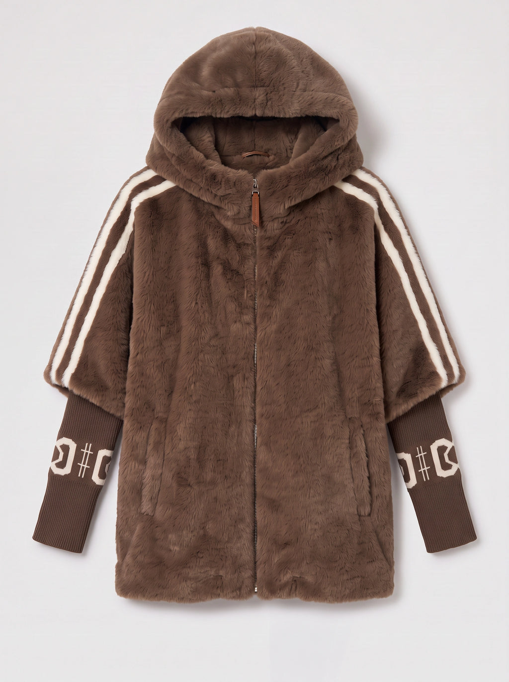 Logfyne Faux Fur Hooded Jacket – Oversized Zip-Up Women Casual Streetwear Athleisure Longline Jacket
