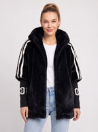 Logfyne Faux Fur Hooded Jacket – Oversized Zip-Up Women Casual Streetwear Athleisure Longline Jacket