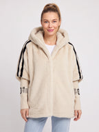 Logfyne Faux Fur Hooded Jacket – Oversized Zip-Up Women Casual Streetwear Athleisure Longline Jacket