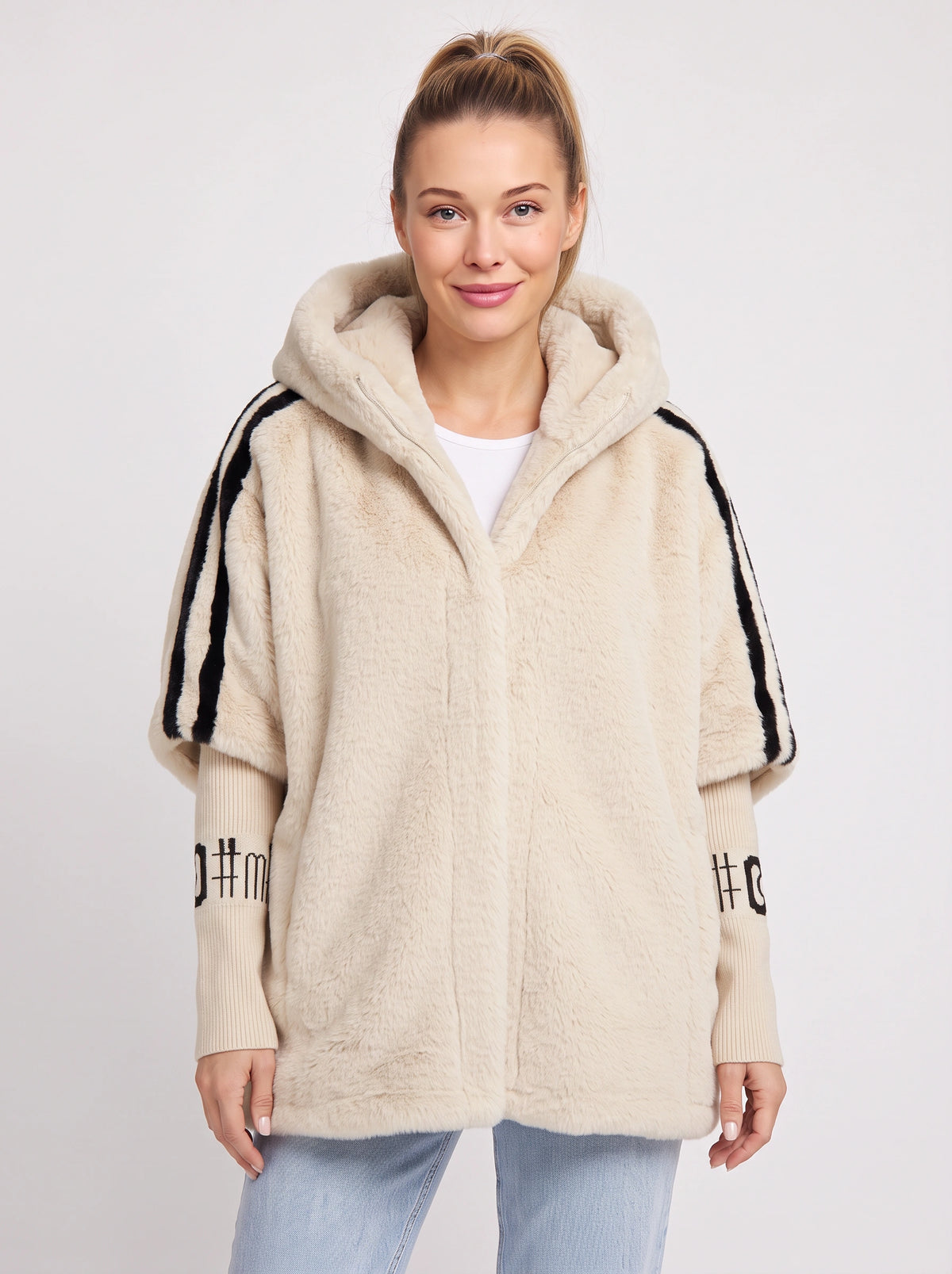 Logfyne Faux Fur Hooded Jacket – Oversized Zip-Up Women Casual Streetwear Athleisure Longline Jacket