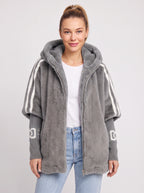Logfyne Faux Fur Hooded Jacket – Oversized Zip-Up Women Casual Streetwear Athleisure Longline Jacket