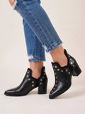 Eyrowen Grommet Ankle Boots – British Women Leather Studded Block Heel Chelsea Ankle Boots