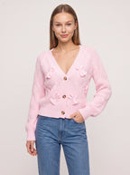 Ribbowe Cable-Knit Bow Cardigan – Women Cropped V-Neck Button-Front Sweater Casual Autumn Cardigan