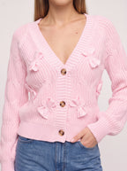 Ribbowe Cable-Knit Bow Cardigan – Women Cropped V-Neck Button-Front Sweater Casual Autumn Cardigan