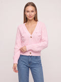 Ribbowe Cable-Knit Bow Cardigan – Women Cropped V-Neck Button-Front Sweater Casual Autumn Cardigan
