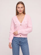 Ribbowe Cable-Knit Bow Cardigan – Women Cropped V-Neck Button-Front Sweater Casual Autumn Cardigan