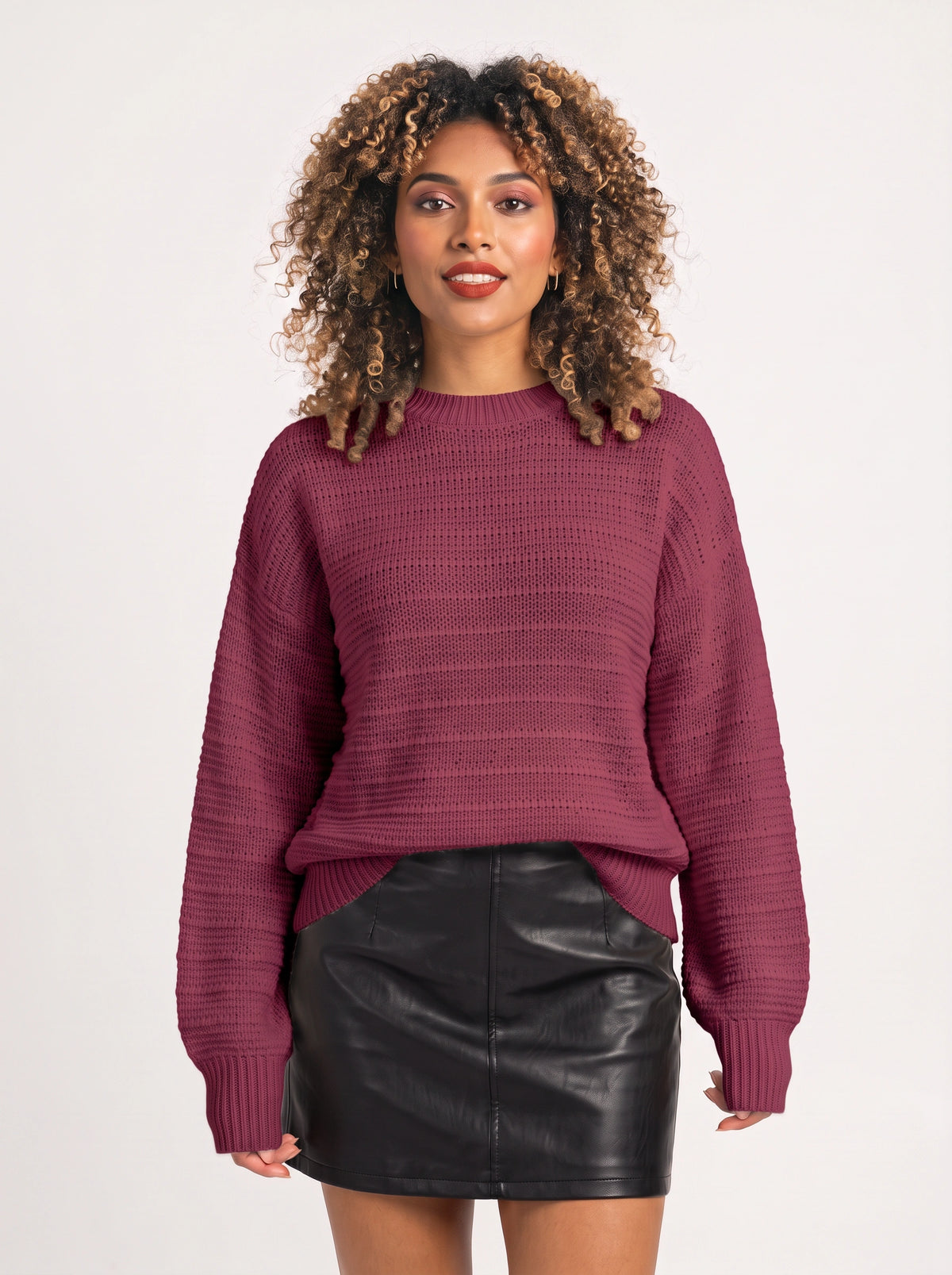 Drophane Chunky Knit Jumper – Oversized Crew Neck Women Casual Relaxed Fit Sweater Fall