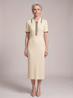 Pipenne Ribbed Collar Midi Dress – Knit Midi Dress Women Vintage Office Work Winter Smart Casual