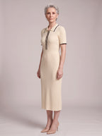 Pipenne Ribbed Collar Midi Dress – Knit Midi Dress Women Vintage Office Work Winter Smart Casual