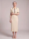 Pipenne Ribbed Collar Midi Dress – Knit Midi Dress Women Vintage Office Work Winter Smart Casual
