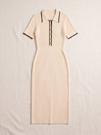 Pipenne Ribbed Collar Midi Dress – Knit Midi Dress Women Vintage Office Work Winter Smart Casual