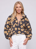 Dimblume Fleece Half-Zip Top – Floral Teddy Fleece Women Oversized Crop Jumper Fall Casual Lounge Top