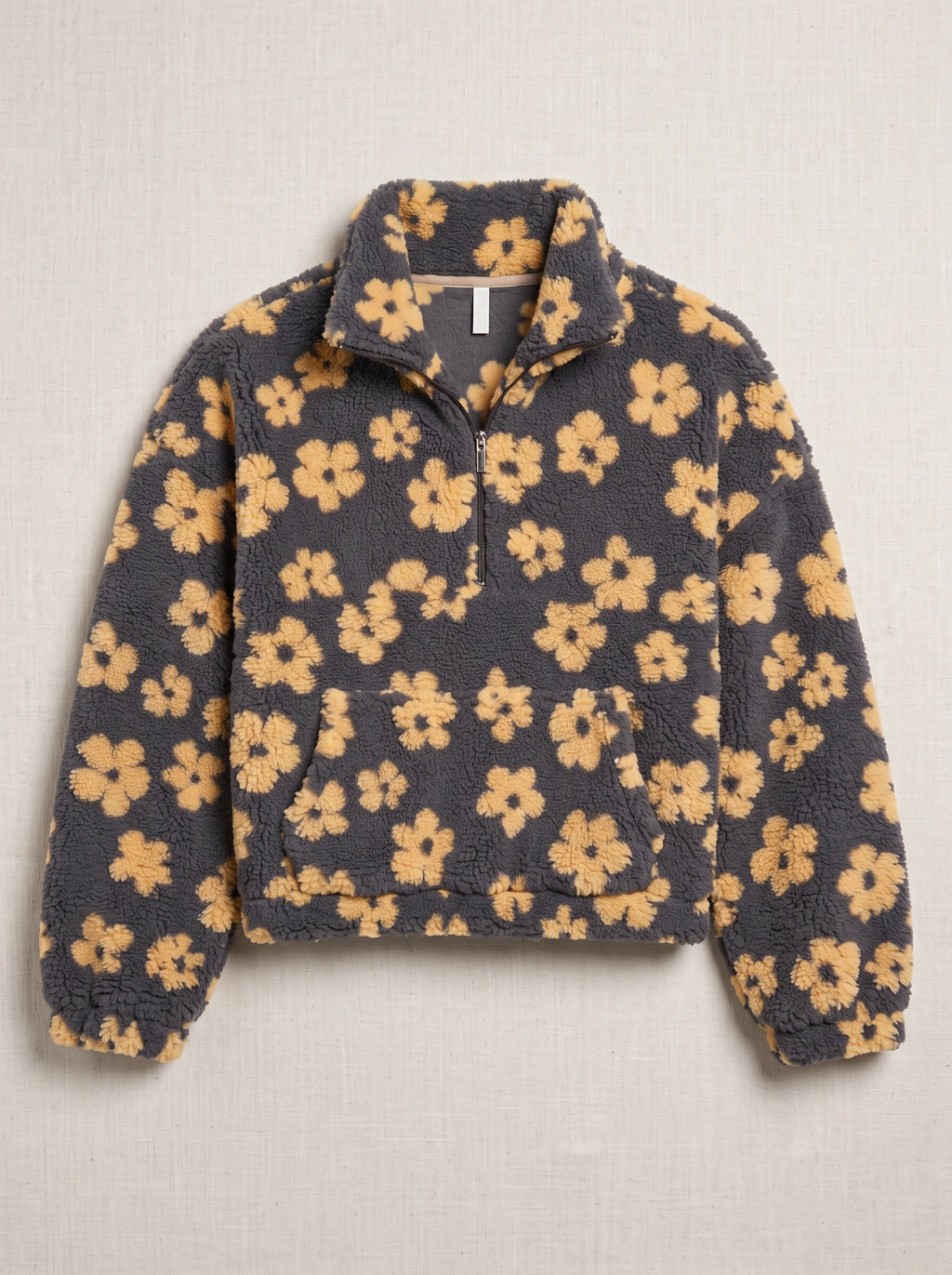 Dimblume Fleece Half-Zip Top – Floral Teddy Fleece Women Oversized Crop Jumper Fall Casual Lounge Top