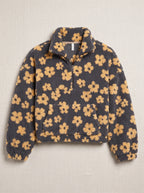 Dimblume Fleece Half-Zip Top – Floral Teddy Fleece Women Oversized Crop Jumper Fall Casual Lounge Top