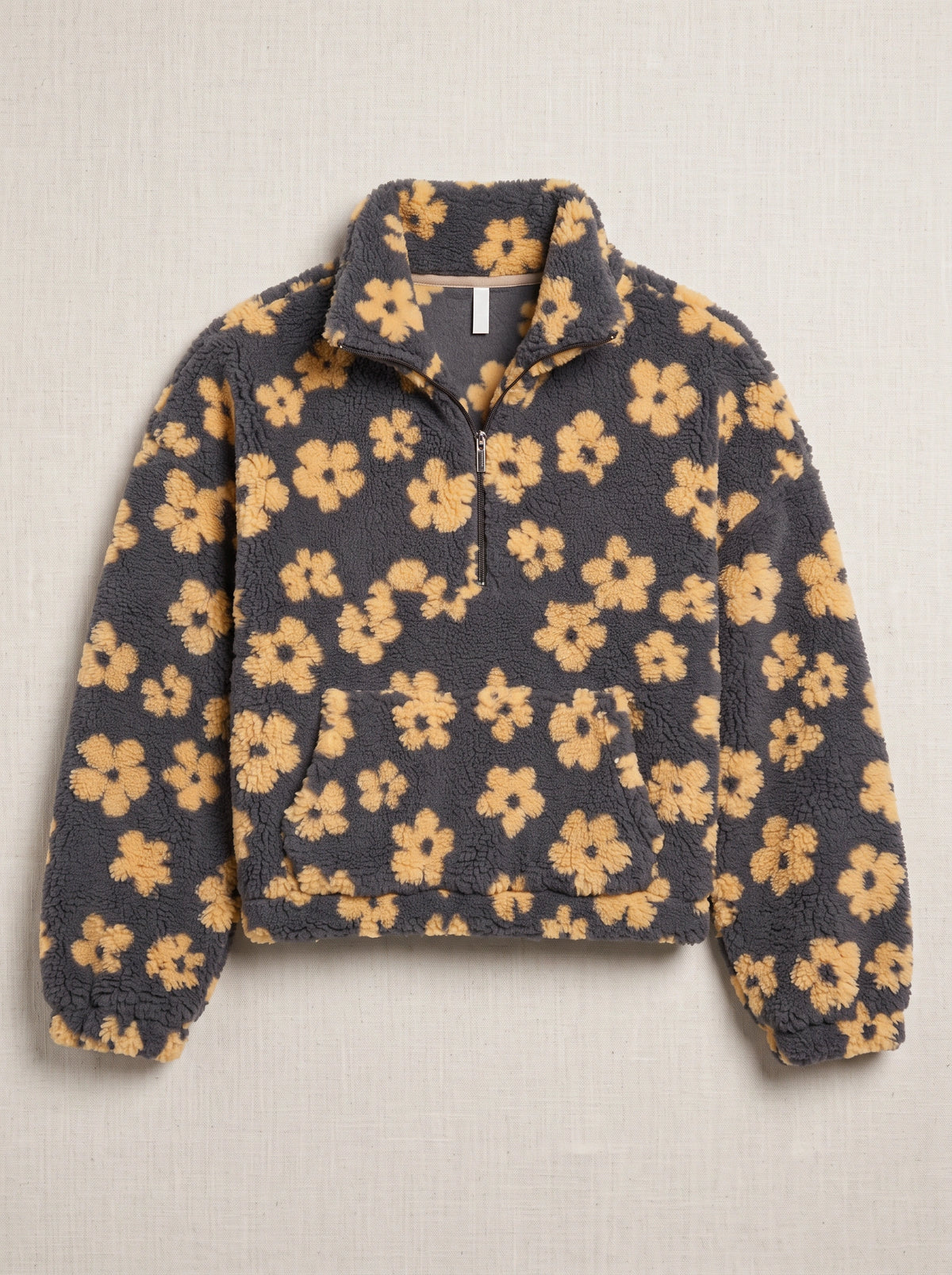 Dimblume Fleece Half-Zip Top – Floral Teddy Fleece Women Oversized Crop Jumper Fall Casual Lounge Top