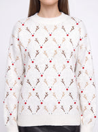 Antredine Reindeer Knit Jumper – Festive Christmas Women Novelty Fair Isle Knitted Sweater
