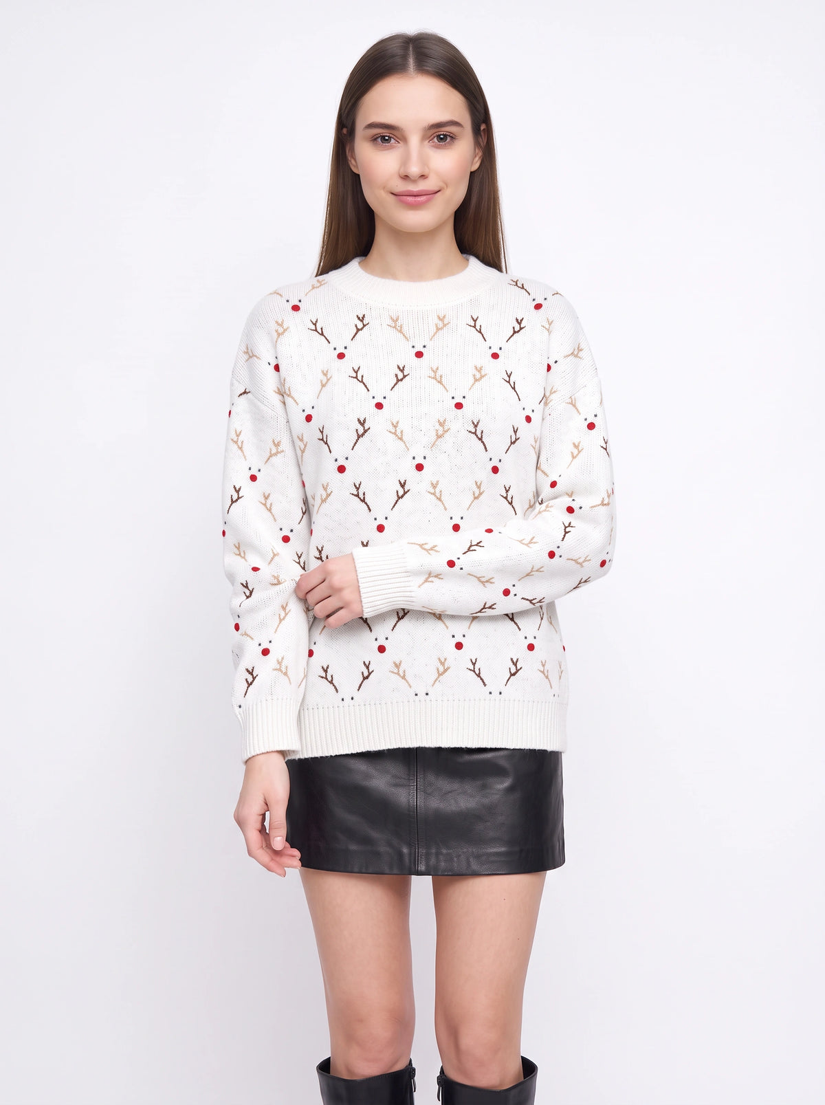 Antredine Reindeer Knit Jumper – Festive Christmas Women Novelty Fair Isle Knitted Sweater