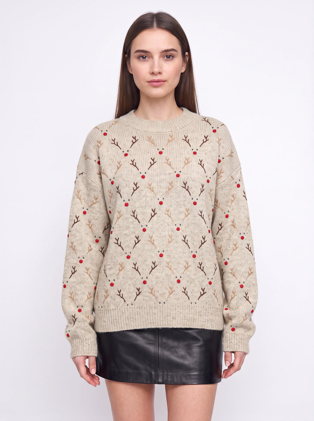 Antredine Reindeer Knit Jumper – Festive Christmas Women Novelty Fair Isle Knitted Sweater