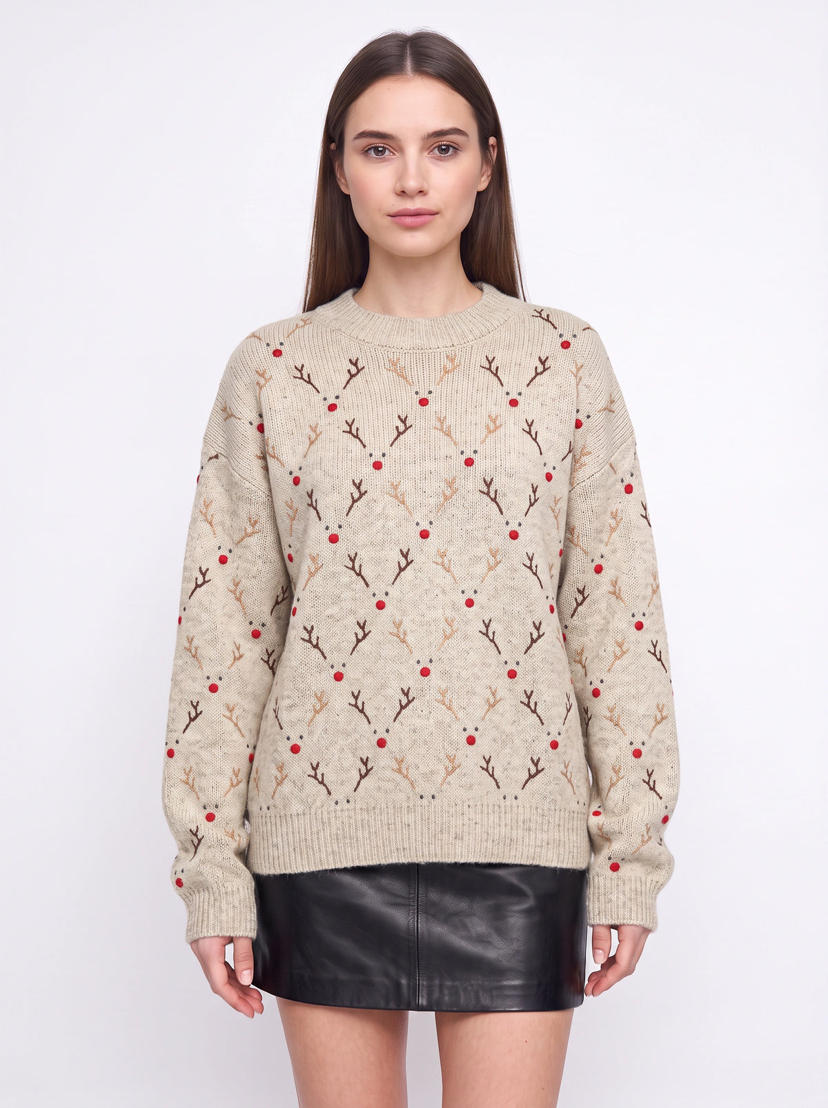 Antredine Reindeer Knit Jumper – Festive Christmas Women Novelty Fair Isle Knitted Sweater